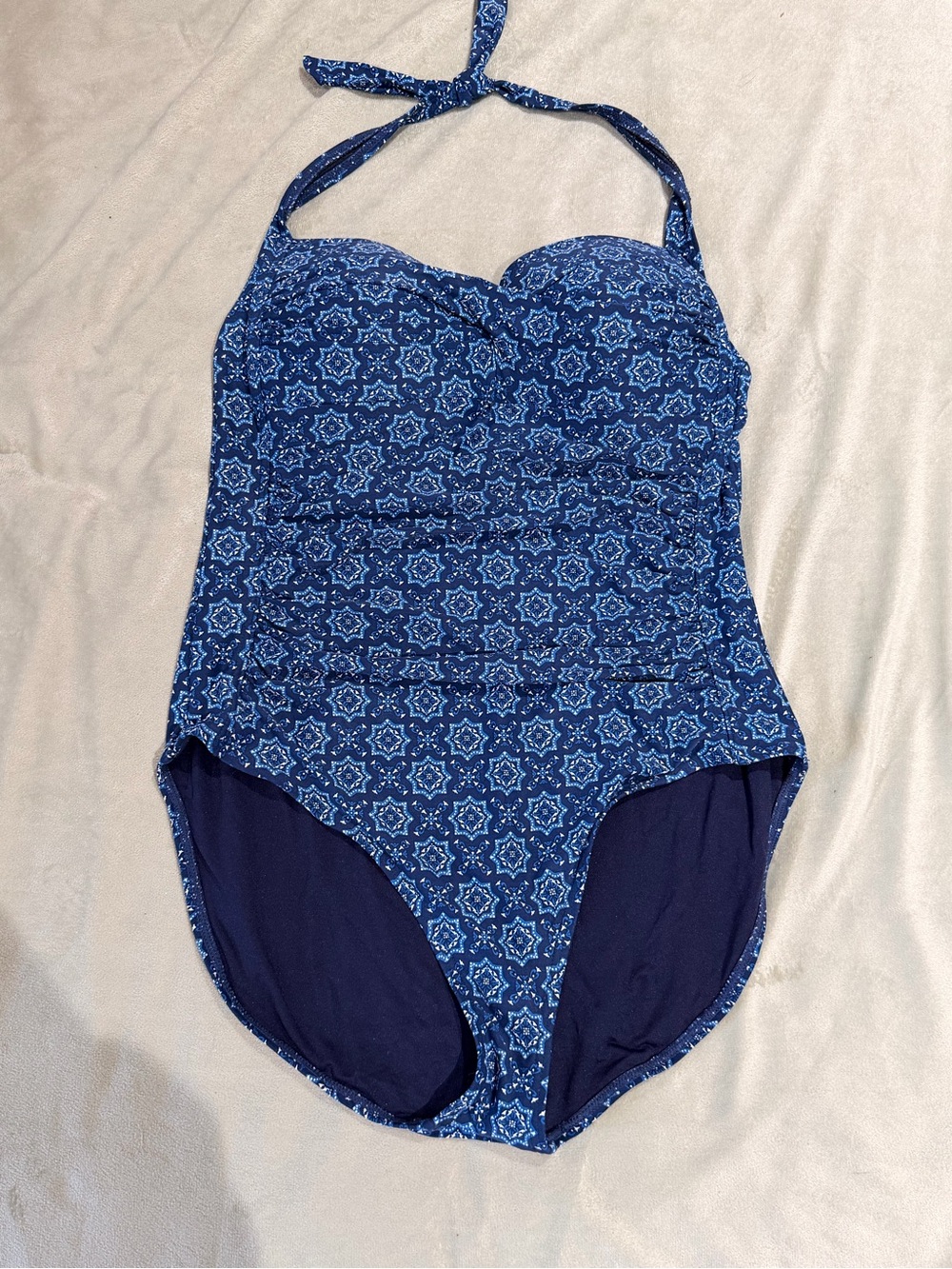 Blue Patterned Halter One-Piece Swimsuit